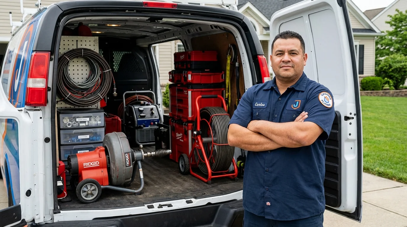 Professional drain cleaning equipment and Johns Plumbing LLC plumber in Stow