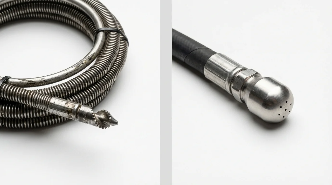 Drain snake cable and hydro jetting nozzle used for drain cleaning in Stow, OH