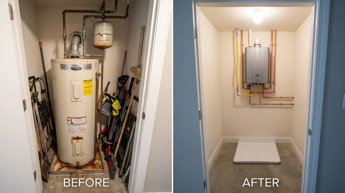 Tank water heater versus wall-mounted tankless unit comparison for Stow, OH homeowners