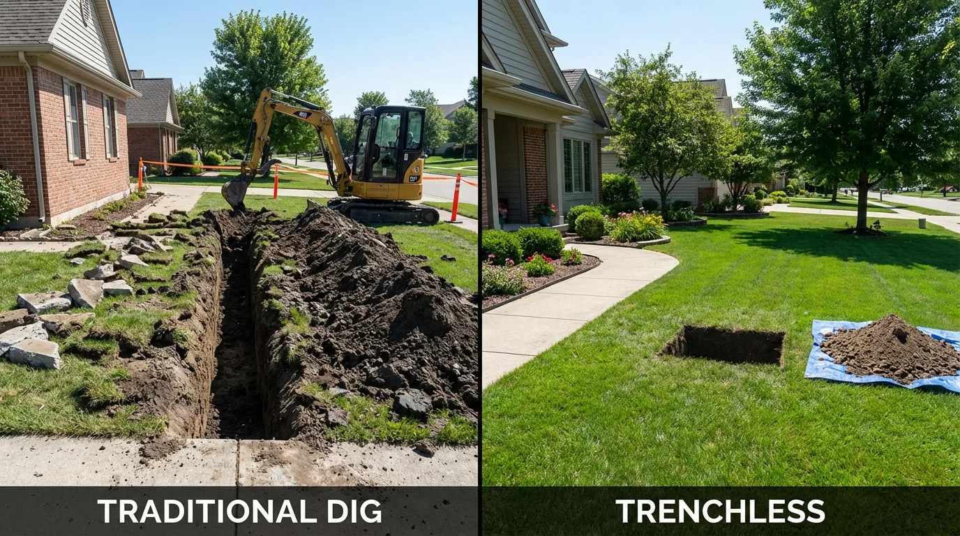 Trenchless sewer repair with minimal yard damage versus traditional excavation in Stow, OH